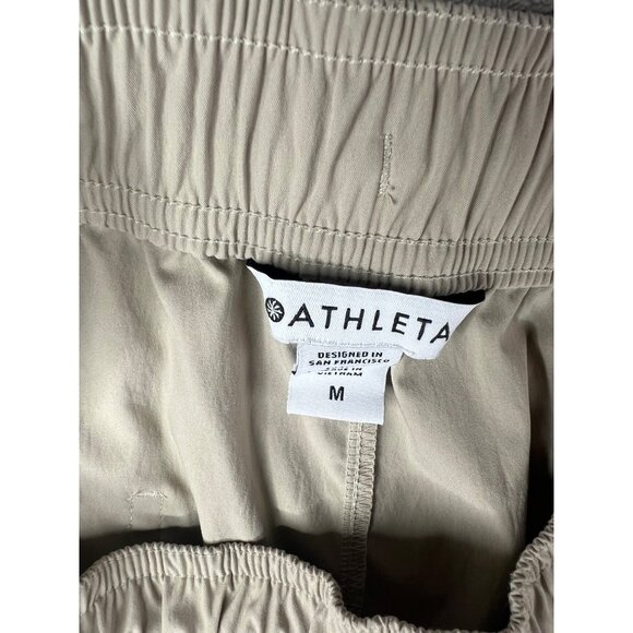 Athleta Avenue Wide-Leg Cropped Pants Beige Polyester Womens Casual Size Medium - Picture 4 of 15